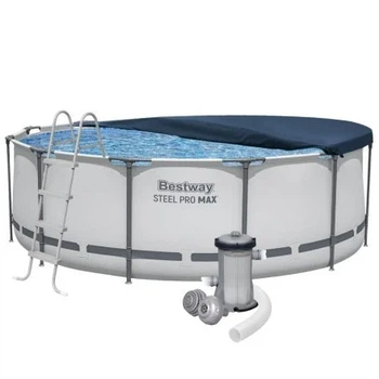 Большой каркасный бассейн 10 250 л., круглый Bestway 56420, 366 х 122 см (в комплекте бассейн, стремянка, фильтр 2006 л/ч, тент) отличный выбор для летнего отдыха всей семьи.