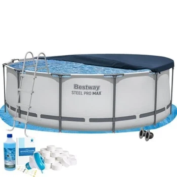 Великий каркасний басейн 10 250 л., круглий Bestway 56420-6в1, 366 х 122 см (в комплекті підстилка, драбина, альгенікс, хлор таблетки, тент)
