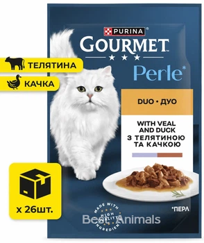 Вологий корм для котів Gourmet Perle Гурме Перл з телятиною та качкою у соусі пауч 85 г 26 шт (8445291187719)