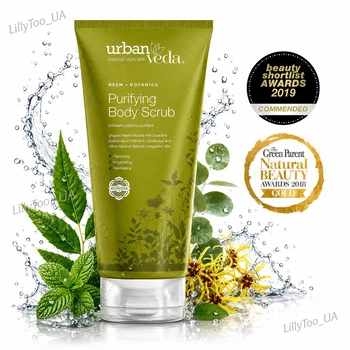 Заспокійливий гель-скраб для тіла Urban Veda Body Scrub Neem Botanics із рослинними екстрактами м'яти, евкаліпта та гамамелісу, кипарису та волоського горіха для жирного типу шкіри 200 мл