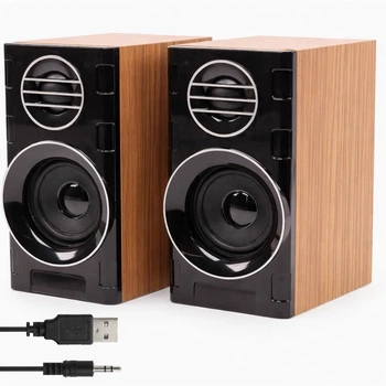 Компьютерные колонки, от USB, 3W, FT-2031, Коричневый, Проводные колонки для компьютера, Музыкальные колонки для ПК