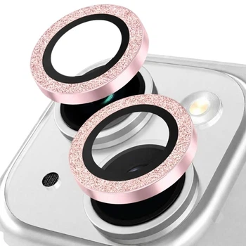 Защитное стекло на камеру iPhone 15 / iPhone 15 Plus с блестками розовый (ЕС-2266I15RG)