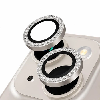 Защитное стекло на камеру iPhone 15 / iPhone 15 Plus Diamond Lens серебристый с камешками (ЕС-2190I15S)