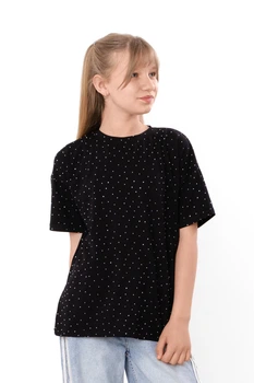 Дитяча літня футболка для дівчинки зі стразами Носи своє 164 Чорний (p-20523-245270)