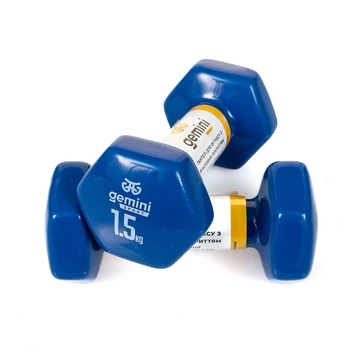 Гантели для фитнеса с виниловым покрытием Gemini Sport GSD-1.5BL 2 шт, по 1.5 кг, синие