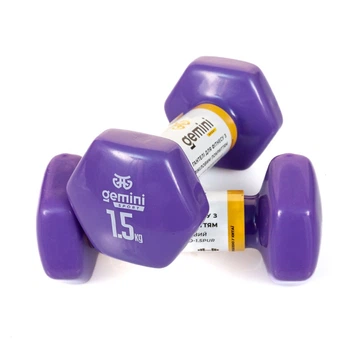 Гантели для фитнеса с виниловым покрытием Gemini Sport GSD-1.5PUR 2 шт, по 1.5 кг, фиолетовые