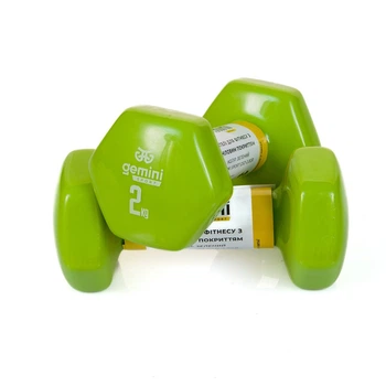Гантели для фитнеса с виниловым покрытием Gemini Sport GSD-2.0GR 2 шт, по 2 кг, зеленые