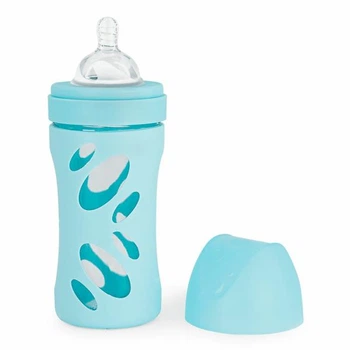 Стеклянная бутылочка антиколиковая Twistshake 260 мл 2m+ с силиконовой соской голубой (78583)
