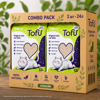 Соєвий наповнювач тофу для котячого туалету MiMi CAT TOFU класичний, Набір 2 шт х 12 л