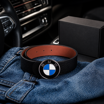 Ремень мужской двусторонний BMW Drive Black + коробка, черный мужской пояс