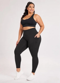 Лосини жіночі Plus Size спортивні з високою посадкою та кишенями на кожен день 2XL Чорний (L7037841)