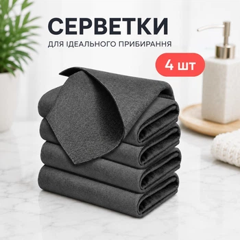 Корейські ганчірки серветки для миття скла та дзеркал 4 шт (сірі)