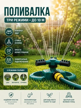 Насадка-форсунка для полива Flora на шланг с колышком распыление 360°