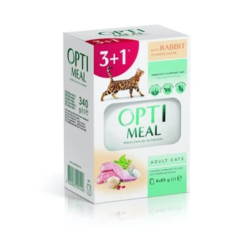 Вологий корм для дорослих котів Optimeal з кроликом, 4 х 85 г (3+1)