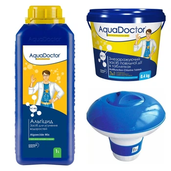Набір хімії для басейну AquaDoctor 3 в 1 (Альгіцид, Хлор повільної дії 3 в 1, Дозатор)