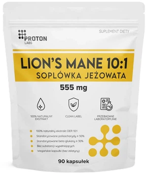 Ekstrakt z owocników Soplówki jeżowatej Proton Labs Lion's Mane 10:1 555 mg 90 kapsułek (5904209824960)