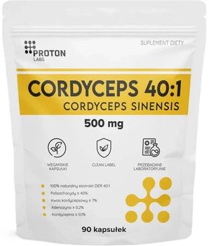 Ekstrakt z owocników Maczużnika chińskiego Proton Labs Cordyceps sinensis 40:1 500 mg 90 kapsułek (5907246620120)