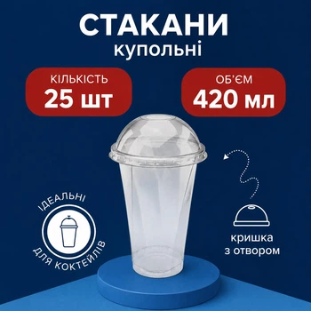 Стакан купольный пластиковый с крышкой 420 мл 25 шт (грань 420 купол)