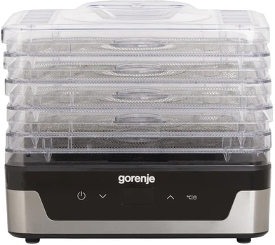Сушилка для продуктов Gorenje, мощность 230 Вт, 5 поддонов по 28 см, диаметр 29 см, максимальная температура 75°C, электронное управление, белый цвет