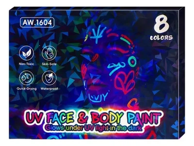 Аквагрим для обличчя маркери 8 кольорів UV Face and Body, люмінісцентні AW1604/SA-0418