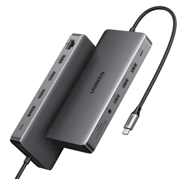 Док-станция UGREEN Revodok Pro 313 с тремя дисплеями 13-в-1, USB-C HDMI PD100W USB-A Grey (CM681)