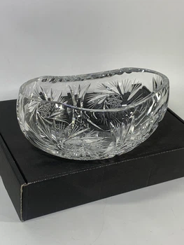 Кришталева цукерниця - важка, різьблена, 18×11×9 см, вінтаж (Н1533) - Б/В