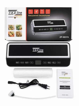 Вакуумний пакувальник Zepline ZP-00374 200 Вт вакууматор для продуктів з LED підсвіткою запайник пакетів + 20 пакетів