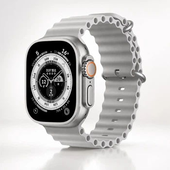 Ремінець Ocean Band для Apple Watch 42/44/45/46/49 мм, силіконовий спортивний браслет для Ultra/Ultra 2/Ultra 3, Series 1–11, SE Stone сірий