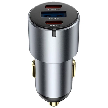 Зарядне автомобільне WiWU Wi-CC032 Nano Pro (USB + 2хType-C) 60W швидка зарядка в авто для смартфонів та гаджетів Сірий