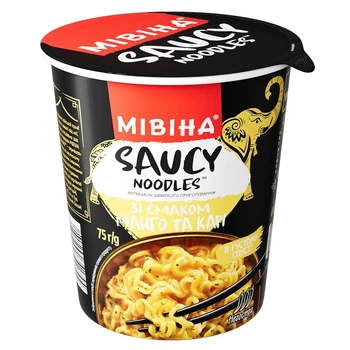Вермішель Мівіна Saucy noodles в густому соусі негостра зі смаком манго та карі швидкого приготування 75 г (8445292341745)
