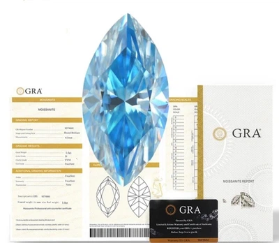 Муассанит голубой 7 х 14 мм с сертификатом 3 Ct (05711)