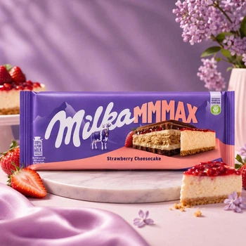 Шоколад плитка сендвіч Milka mmMAX Strawberry Cheesecake Мілка Молочний з полуничним чізкейком 300г