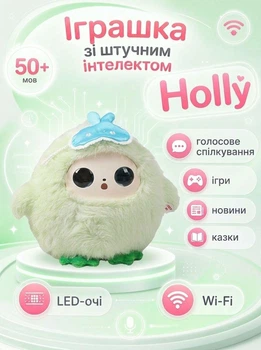 Интерактивная игрушка с искусственным интеллектом Holly H-91188 озвучивание на украинском языке, голосовое общение на 50+ языках, игры, сказки, новости, LED-глаза, WiFi