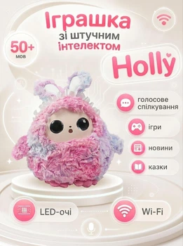 Интерактивная игрушка с искусственным интеллектом Holly H-31456 озвучивание на украинском языке, голосовое общение на 50+ языках, игры, сказки, новости, LED-глаза, WiFi