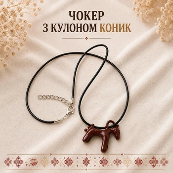 Кулон Закарпатський коник на шнурку 3D етно підвіска оберіг український стиль бордовий