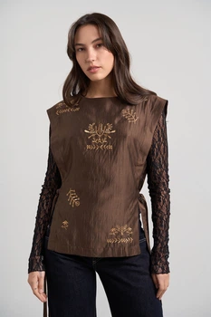 Жіноча жилетка-накидка з вишивкою RicaMare L-XL Коричневий (RM4325-26DJ---3252)