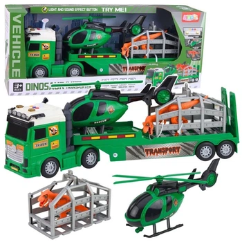 Ігровий набір LEAN Toys Транспортування динозаврів вантажівка-автовоз із кліткою фігуркою динозавра вертольотом (29072) (5905991090649)