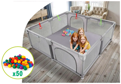 Игровой манеж 150x180 см с 50 мячами для дома и улицы серый Harmony CS-0448