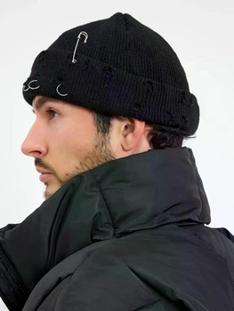 Зимняя шапка бини с кольцами One size стильная повседневная, шапка для девушек и парней Черный