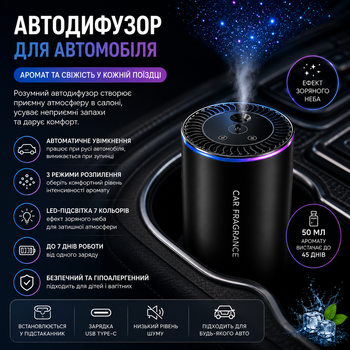 Автомобільний аромадіфузор XT015 «Зоряне небо» з LED-підсвічуванням (50 мл)