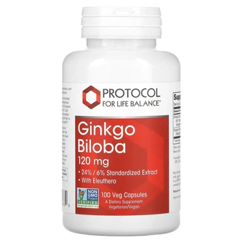 Гинкго Билоба, Ginkgo Biloba, Protocol for Life Balance, 120 мг, 100 растительных капсул