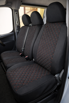 Чохли на сидіння для Citroen Jumpy (Сітроєн Джампі) II 2007- (1+2) Тканина + алькантара , універсальні, Чорний нитка червона