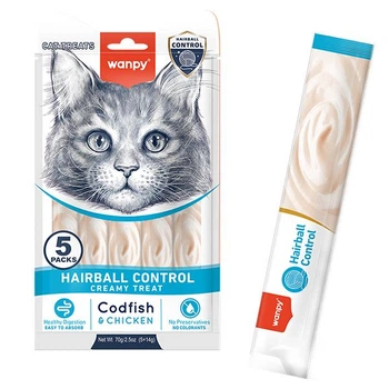 Жидкое лакомство для кошек Wanpy Functional Creamy Lickable Treat Hairball Control для вывода шерсти, треска/курица (6927749871750)