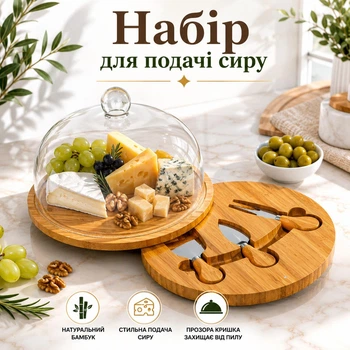 Набор для подачи сыра Lirmar / тарелка для сыра / тарелка со стеклянной крышкой