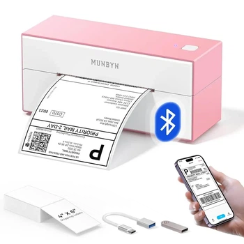 Термопринтер этикеток и наклеек MUNBYN ITPP129B USB Розовый | Принтер для печати ТТН Новая Почта, Укрпочта, штрих-кодов - Б/У