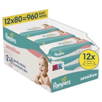 Детские влажные салфетки Pampers Sensitive 80 шт х 12 пачок (960 шт) (8006530134668)