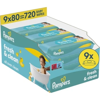Детские влажные салфетки Pampers Fresh Clean 80 шт х 9 пачок (720 шт) (8006530134583)