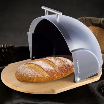Хлебница Kamille KM-1100 38×26.5×22 см из бамбука и пластика черная контейнер для хранения хлеба