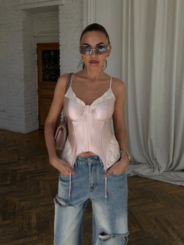 Корсет с кружевом - Classyme - XS - Розовый - (26bod)