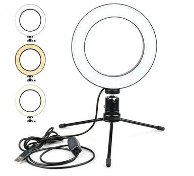 Кольцевая LED-лампа 16 см с USB-питанием для видеосъемки и фотостудии, комплект со штативом (6451BDF8A62F)